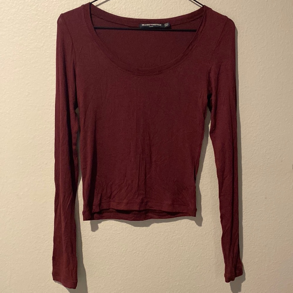 Brandy Melville Burgundy Long Sleeve Crop Top